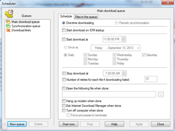 Internet download manager Download Settings
